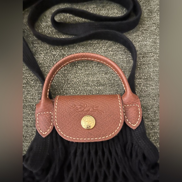 LE PLIAGE FILET XS MESH BAG Black Net Crossbody Bag with Brown Trim - Picture 4 of 4